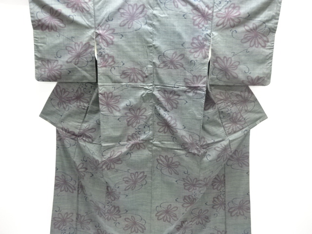 JAPANESE KIMONO / OSHIMA TSUMUGI / WOVEN FLOWER ARABESQUE